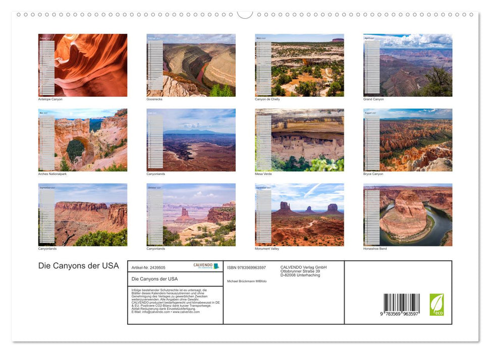 Die Canyons der USA (CALVENDO Premium Wandkalender 2027)