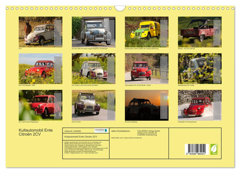 Kultautomobil Ente Citroën 2CV (CALVENDO Wandkalender 2027)