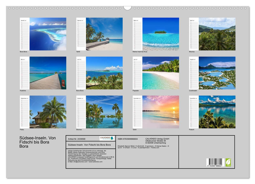 Südsee-Inseln. Von Fidschi bis Bora Bora (CALVENDO Wandkalender 2027)