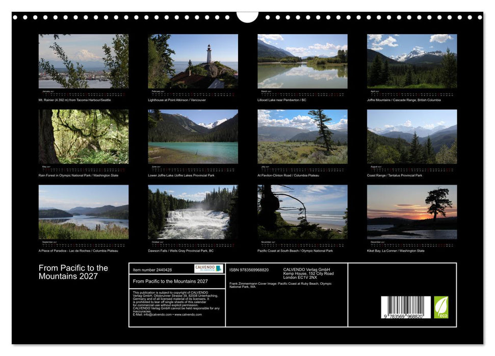 From Pacific to the Mountains 2027 (CALVENDO Monthly Calendar 2027)