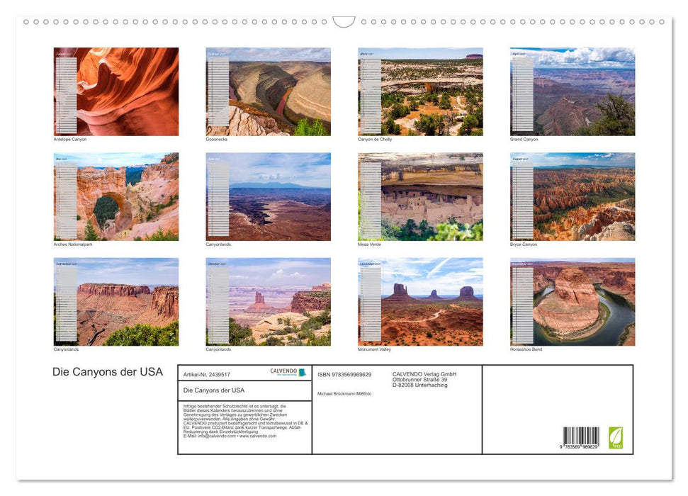 Die Canyons der USA (CALVENDO Wandkalender 2027)