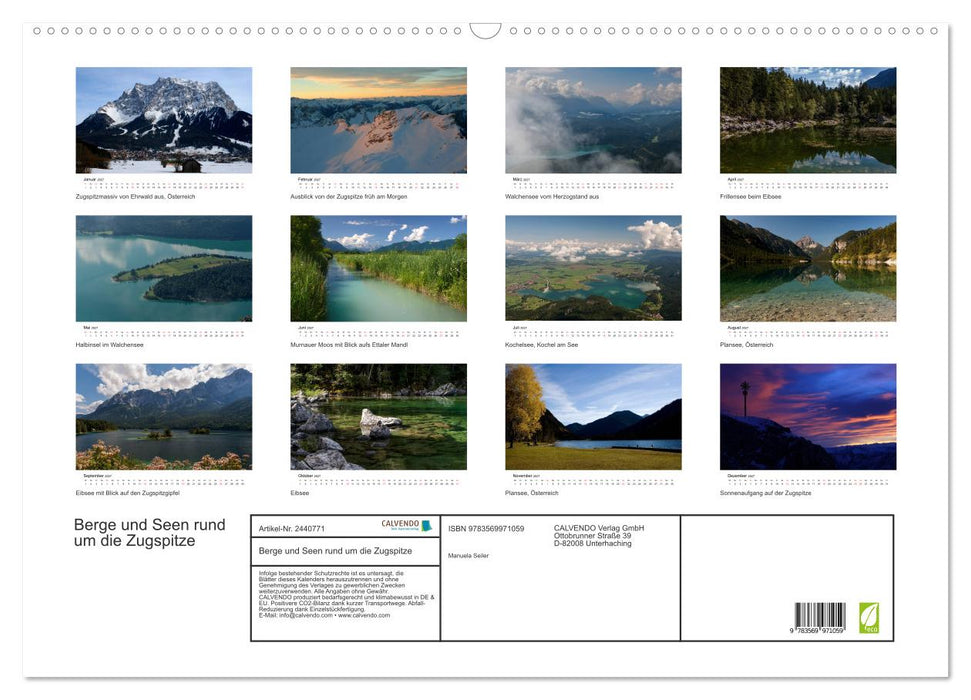 Berge und Seen rund um die Zugspitze (CALVENDO Wandkalender 2027)