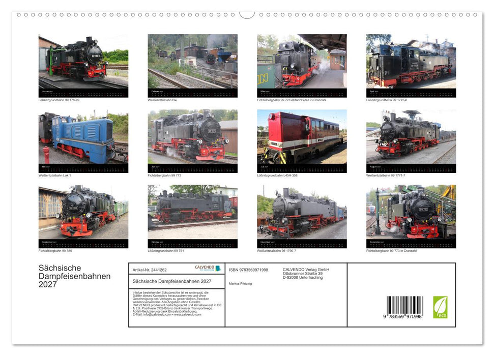 Sächsische Dampfeisenbahnen 2027 (CALVENDO Premium Wandkalender 2027)