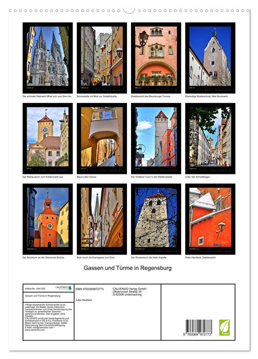 Gassen und Türme in Regensburg (CALVENDO Premium Wandkalender 2027)