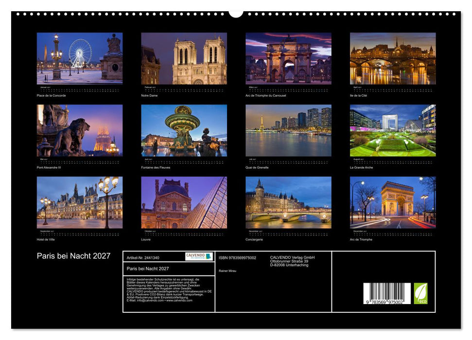 Paris bei Nacht 2027 (CALVENDO Premium Wandkalender 2027)