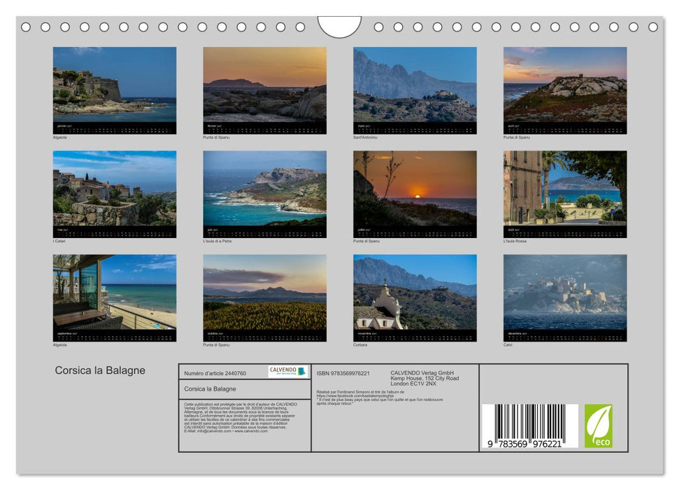 Corsica la Balagne (CALVENDO Calendrier mensuel 2027)