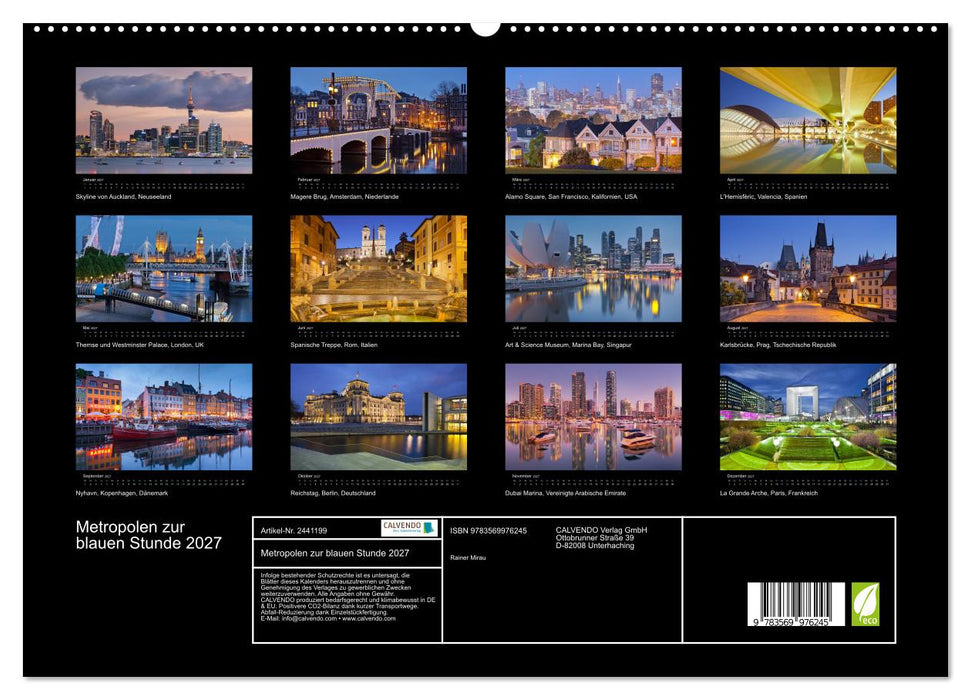 Metropolen zur blauen Stunde 2027 (CALVENDO Premium Wandkalender 2027)