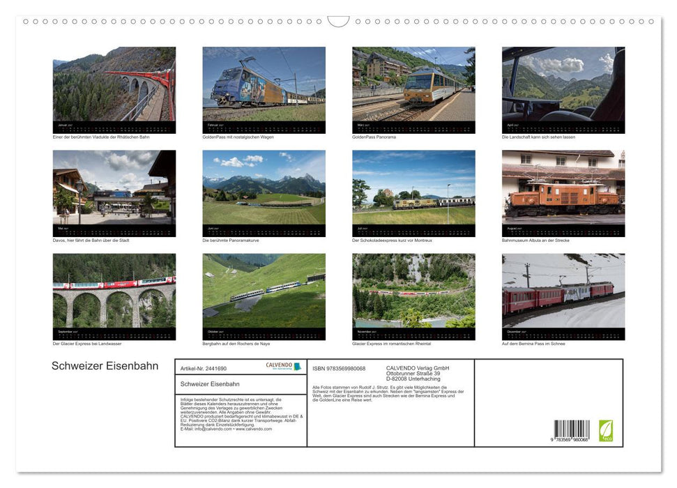 Schweizer Eisenbahn (CALVENDO Wandkalender 2027)