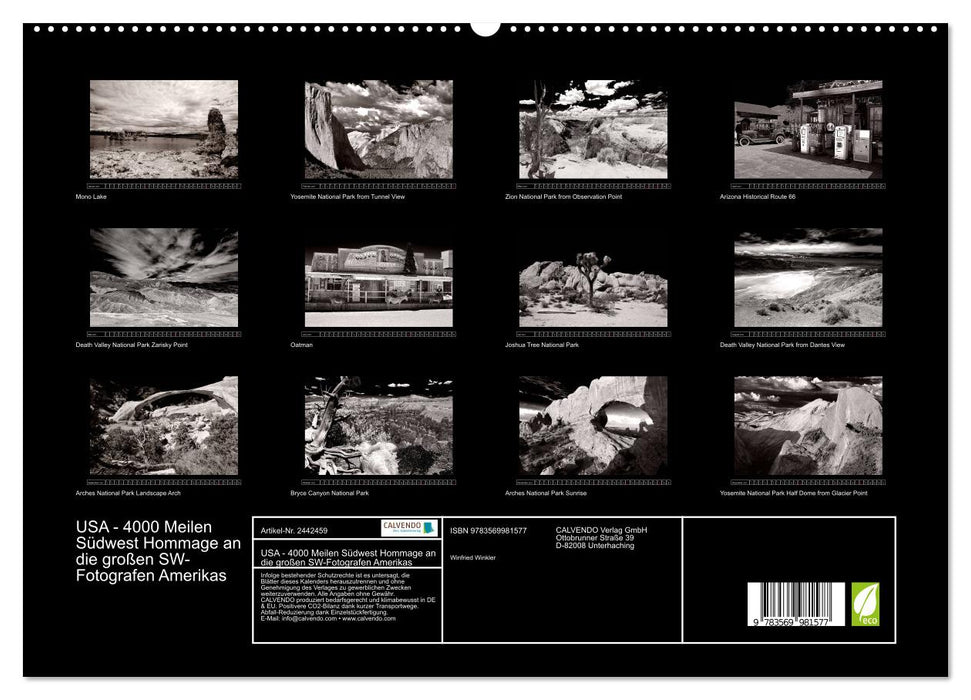 USA - 4000 Meilen Südwest Hommage an die großen SW-Fotografen Amerikas (CALVENDO Premium Wandkalender 2027)