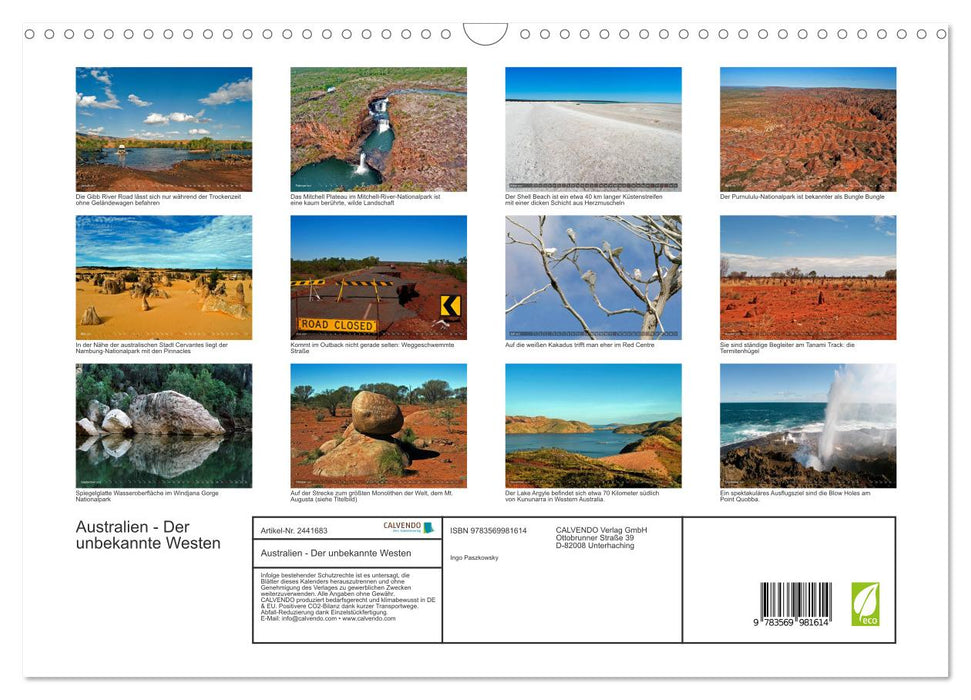 Australien - Der unbekannte Westen (CALVENDO Wandkalender 2027)