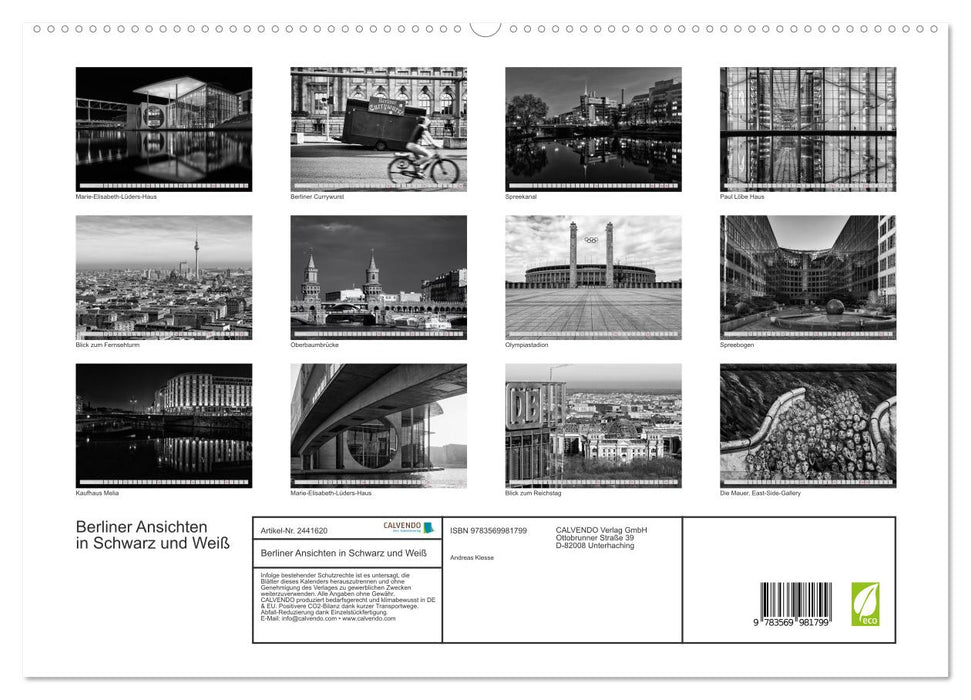 Berliner Ansichten in Schwarz und Weiß (CALVENDO Premium Wandkalender 2027)
