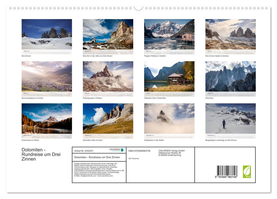 Dolomiten - Rundreise um Drei Zinnen (CALVENDO Premium Wandkalender 2027)