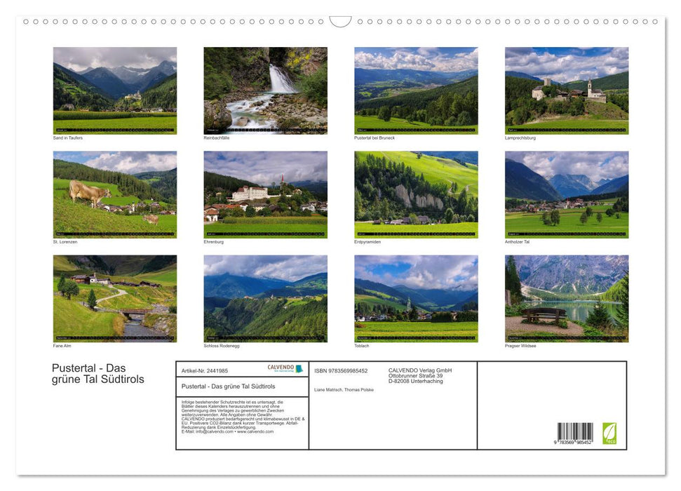 Pustertal - Das grüne Tal Südtirols (CALVENDO Wandkalender 2027)