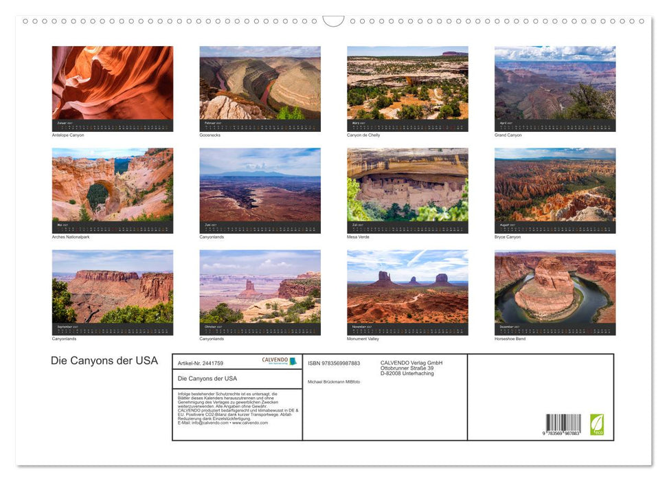 Die Canyons der USA (CALVENDO Wandkalender 2027)