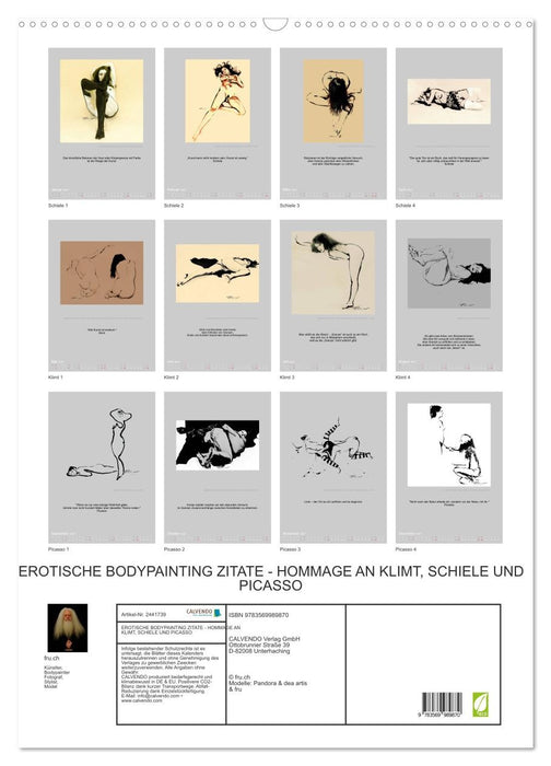 EROTISCHE BODYPAINTING ZITATE - HOMMAGE AN KLIMT, SCHIELE UND PICASSO (CALVENDO Wandkalender 2027)
