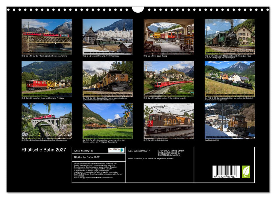 Rhätische Bahn 2027 (CALVENDO Wandkalender 2027)