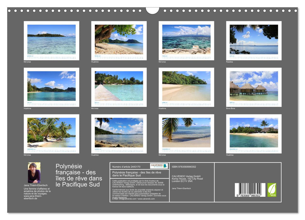 Polynésie française - des îles de rêve dans le Pacifique Sud (CALVENDO Calendrier mensuel 2027)