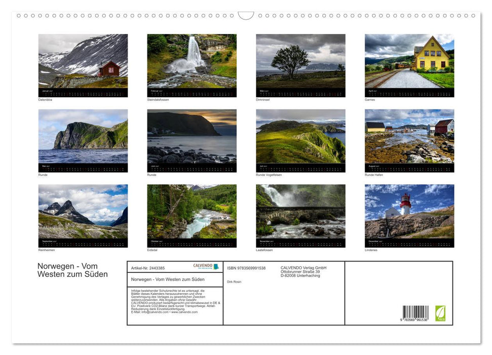 Norwegen - Vom Westen zum Süden (CALVENDO Wandkalender 2027)