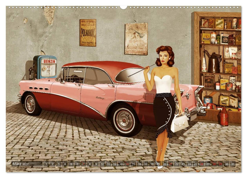Pin-Up Girls und Oldtimer by Mausopardia (CALVENDO Premium Wandkalender 2027)