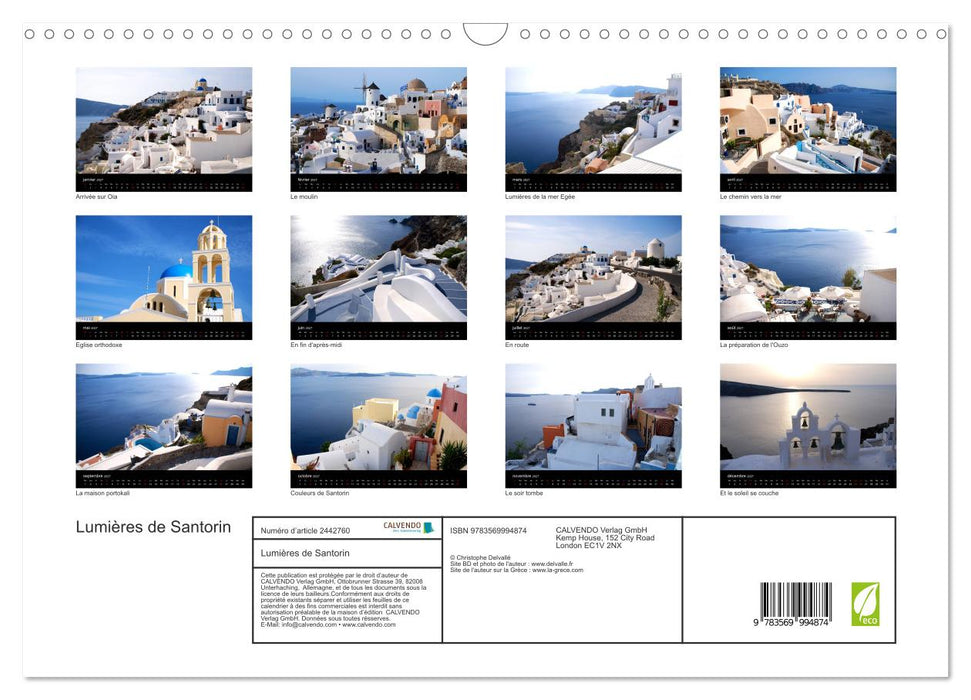 Lumières de Santorin (CALVENDO Calendrier mensuel 2027)