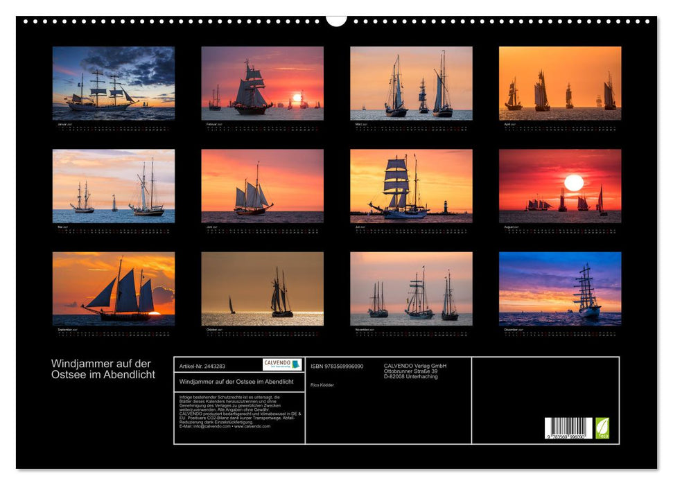 Windjammer auf der Ostsee im Abendlicht (CALVENDO Wandkalender 2027)