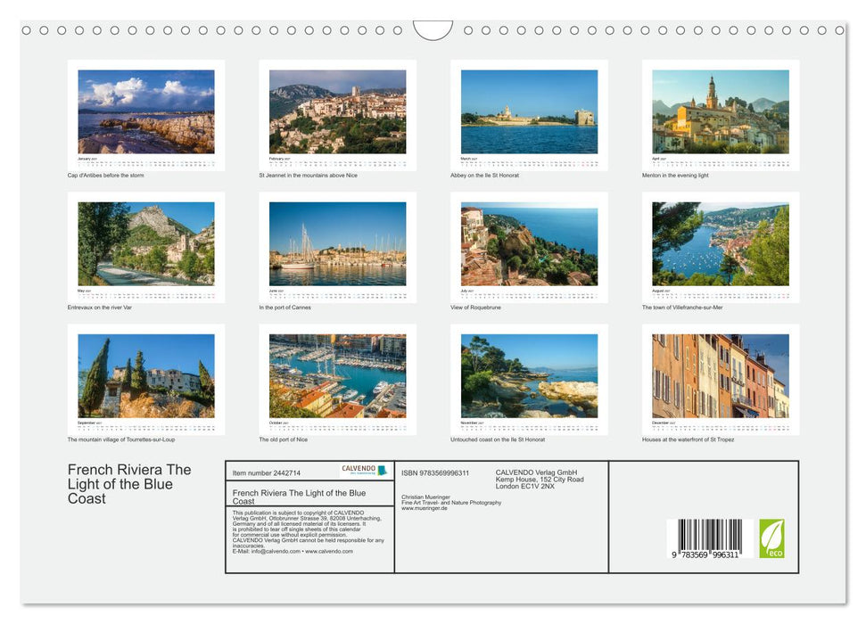 French Riviera The Light of the Blue Coast (CALVENDO Monthly Calendar 2027)