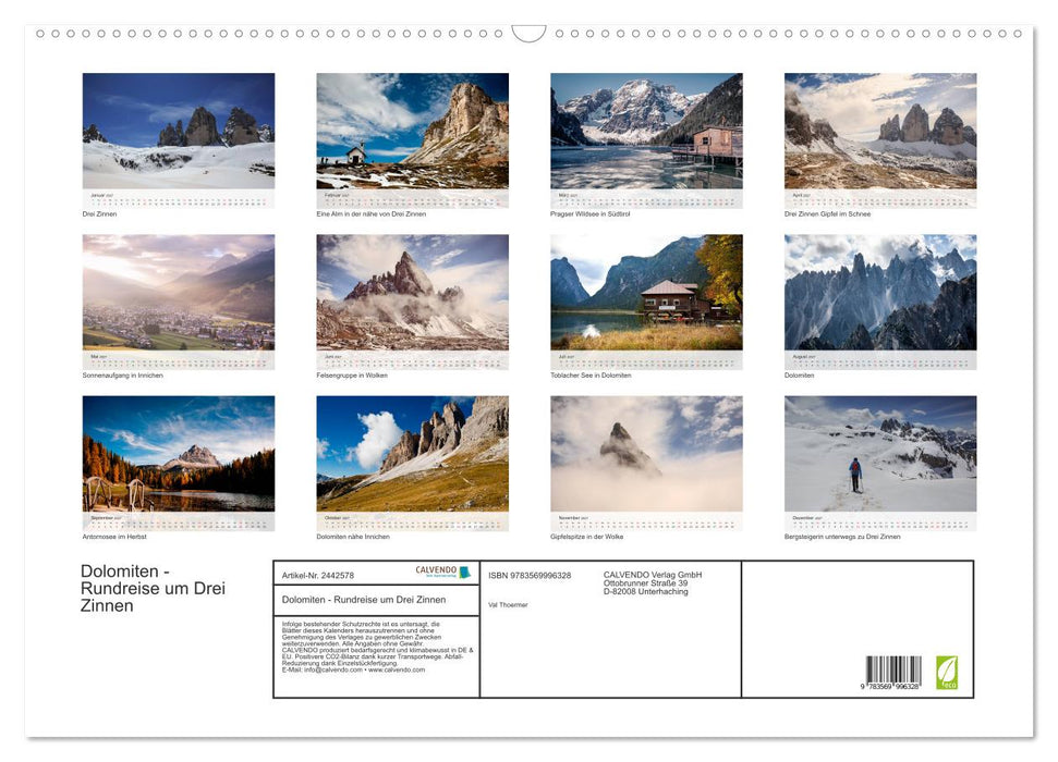 Dolomiten - Rundreise um Drei Zinnen (CALVENDO Wandkalender 2027)