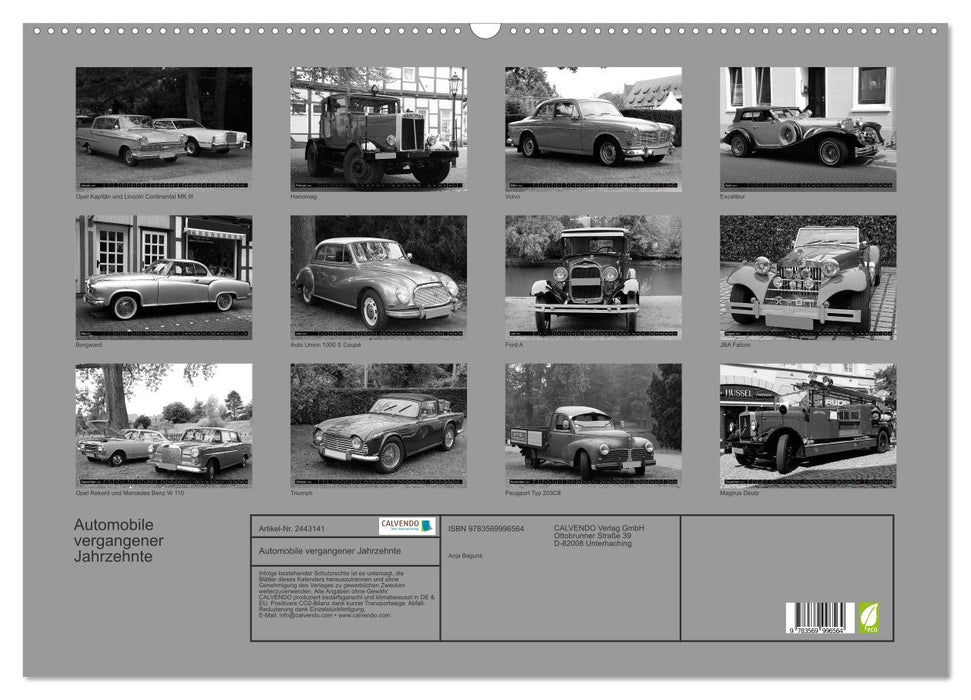Automobile vergangener Jahrzehnte (CALVENDO Wandkalender 2027)