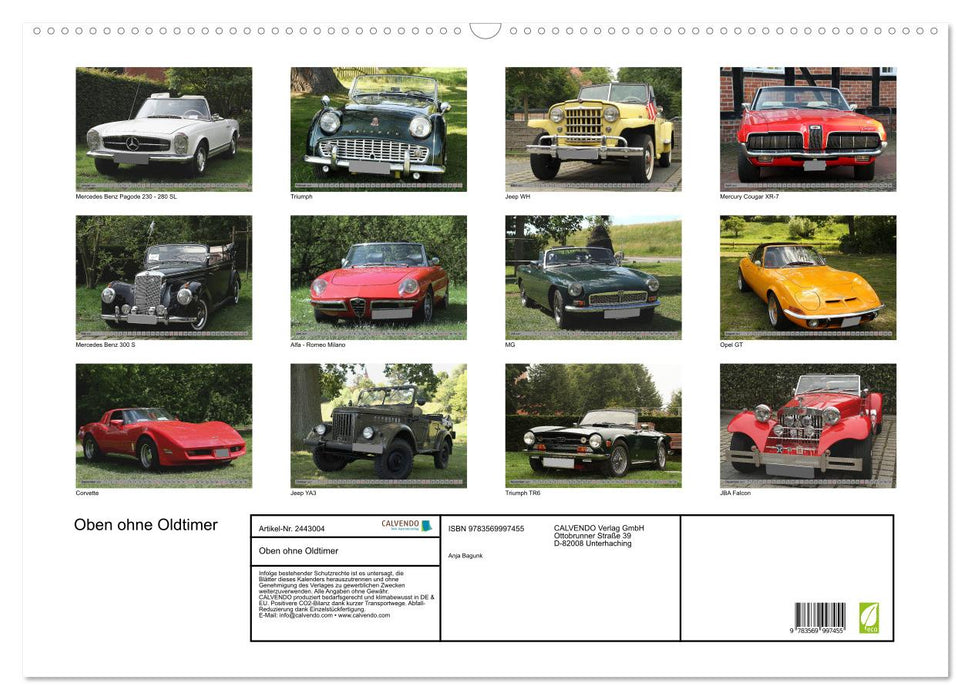 Oben ohne Oldtimer (CALVENDO Wandkalender 2027)