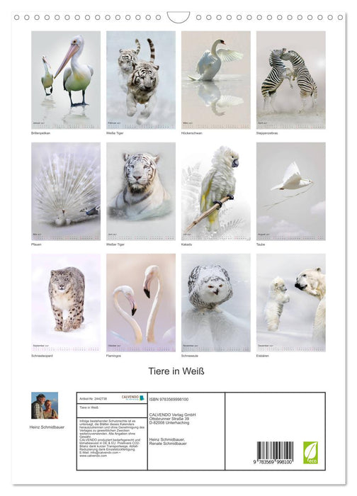 Tiere in Weiß (CALVENDO Wandkalender 2027)