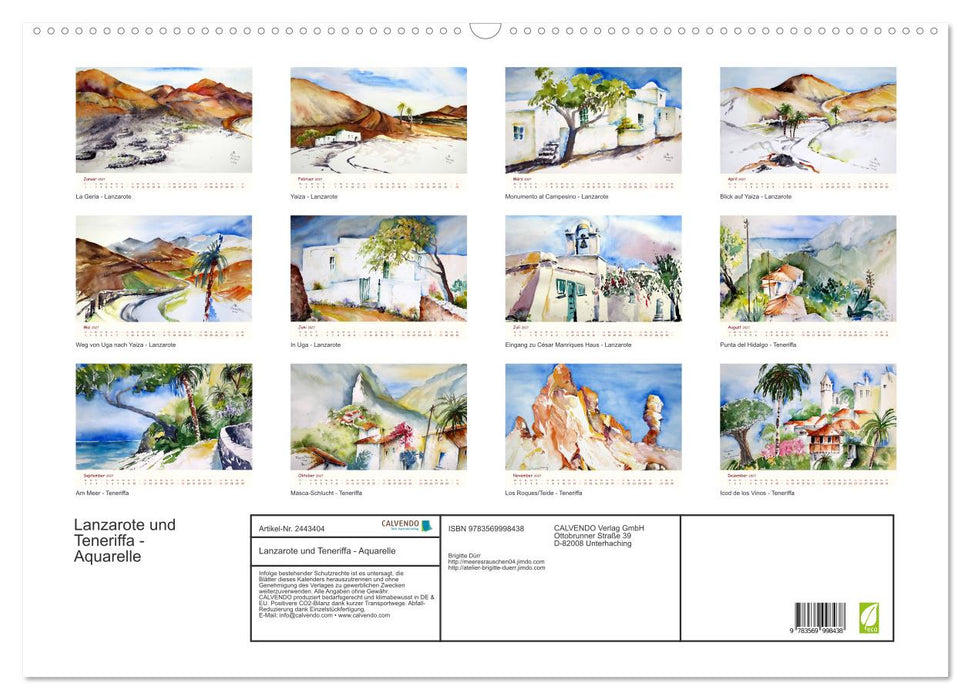 Lanzarote und Teneriffa - Aquarelle (CALVENDO Wandkalender 2027)