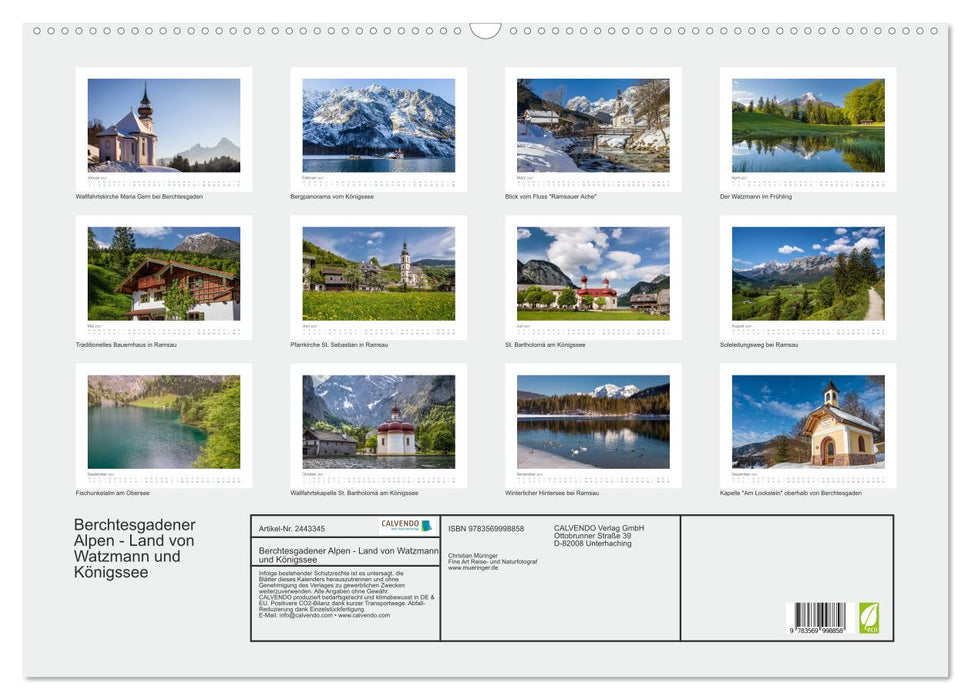 Berchtesgadener Alpen - Land von Watzmann und Königssee (CALVENDO Wandkalender 2027)