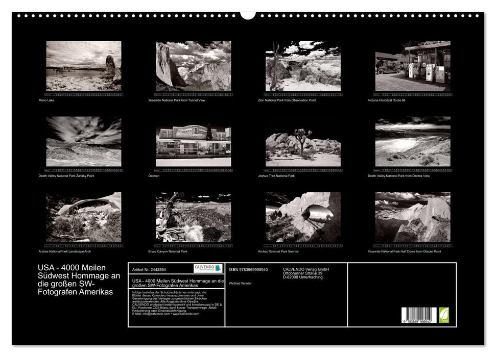 USA - 4000 Meilen Südwest Hommage an die großen SW-Fotografen Amerikas (CALVENDO Wandkalender 2027)