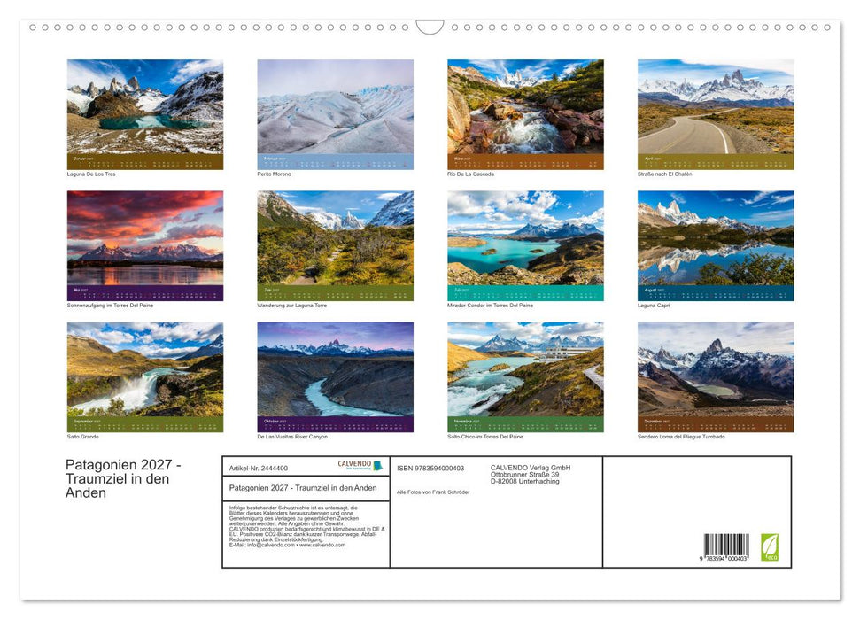 Patagonien 2027 - Traumziel in den Anden (CALVENDO Wandkalender 2027)