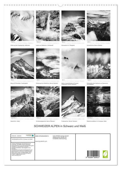 SCHWEIZER ALPEN in Schwarz und Weiß (CALVENDO Premium Wandkalender 2027)