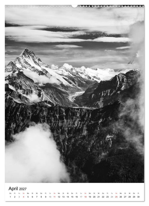 SCHWEIZER ALPEN in Schwarz und Weiß (CALVENDO Premium Wandkalender 2027)