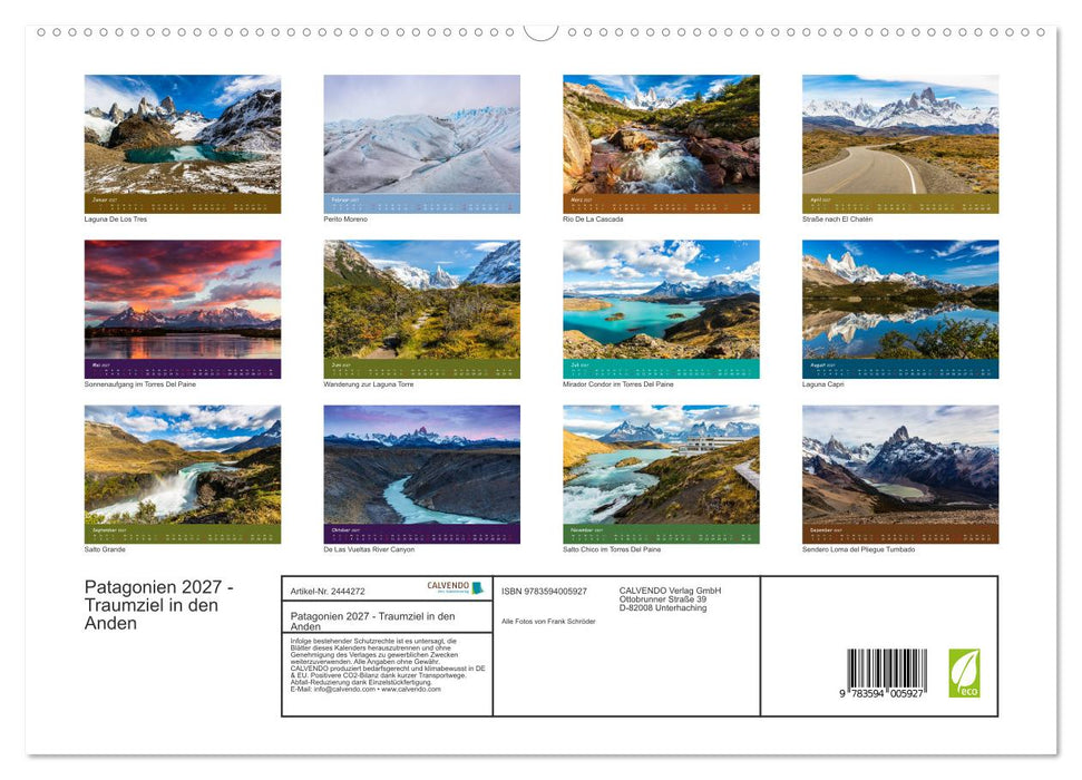 Patagonien 2027 - Traumziel in den Anden (CALVENDO Premium Wandkalender 2027)