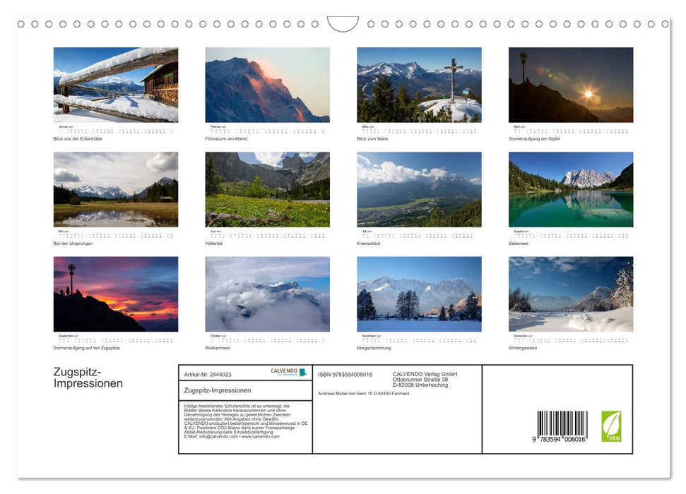 Zugspitz-Impressionen (CALVENDO Wandkalender 2027)
