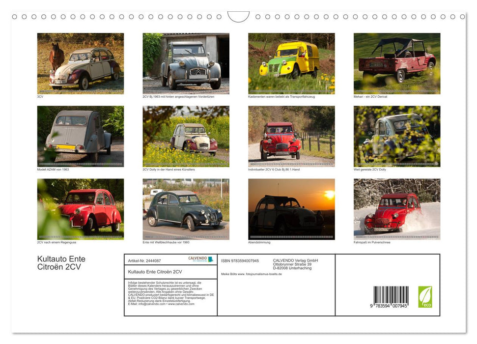 Kultauto Ente Citroën 2CV (CALVENDO Wandkalender 2027)