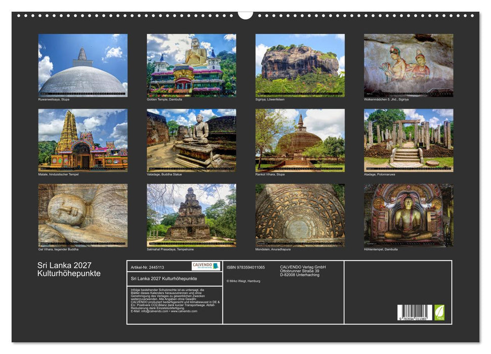 Sri Lanka 2027 Kulturhöhepunkte (CALVENDO Wandkalender 2027)