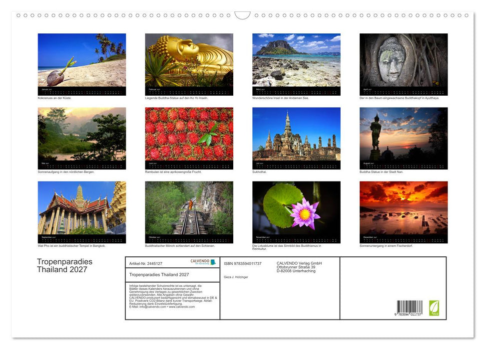 Tropenparadies Thailand 2027 (CALVENDO Wandkalender 2027)