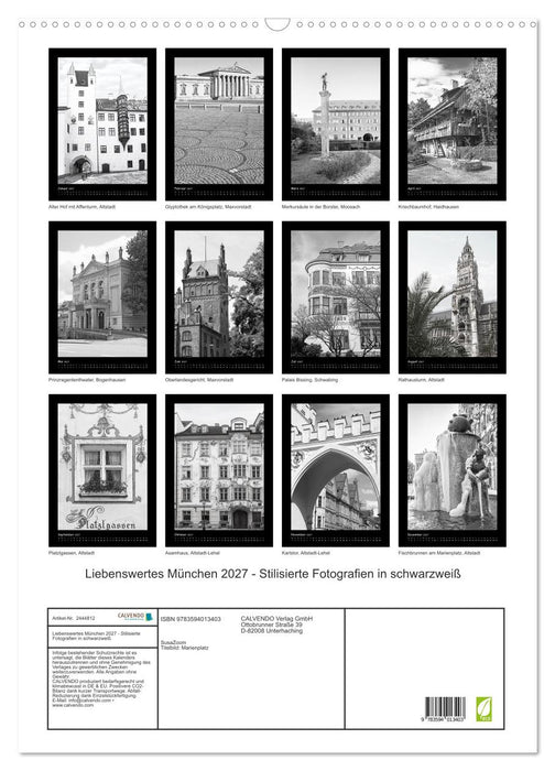 Liebenswertes München 2027 - Stilisierte Fotografien in schwarzweiß (CALVENDO Wandkalender 2027)