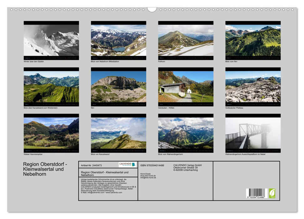 Region Oberstdorf - Kleinwalsertal und Nebelhorn (CALVENDO Wandkalender 2027)