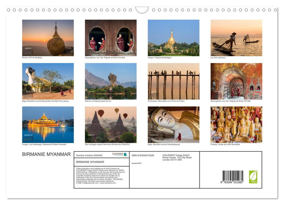BIRMANIE MYANMAR (CALVENDO Calendrier mensuel 2027)