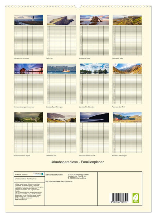 Urlaubsparadiese - Familienplaner (CALVENDO Premium Wandkalender 2027)