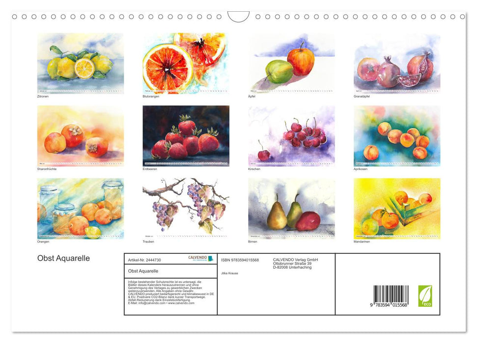 Obst Aquarelle (CALVENDO Wandkalender 2027)