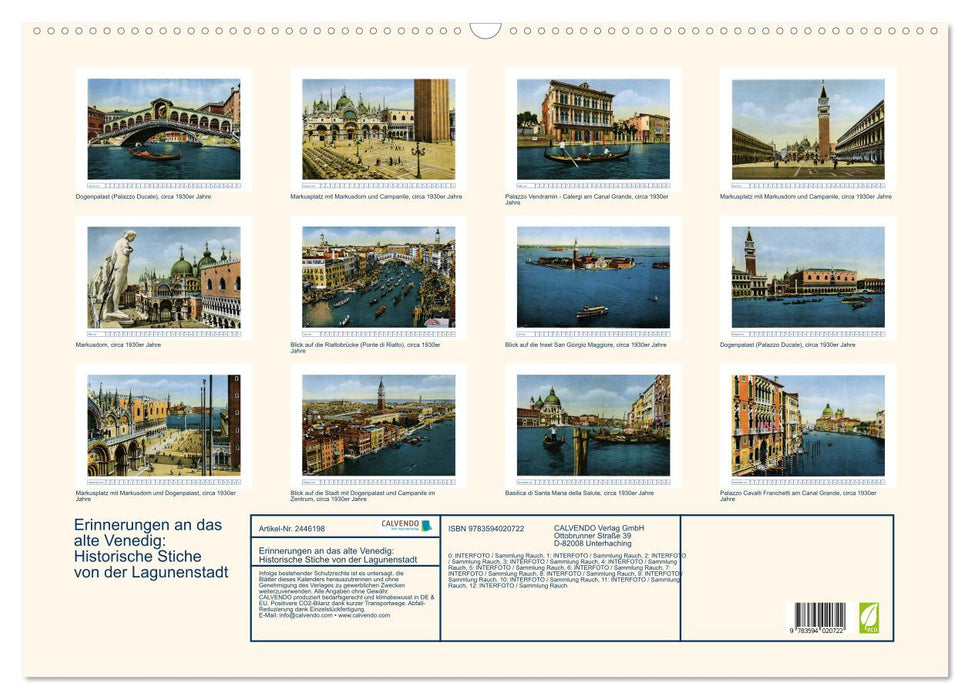 Erinnerungen an das alte Venedig: Historische Stiche von der Lagunenstadt (CALVENDO Wandkalender 2027)