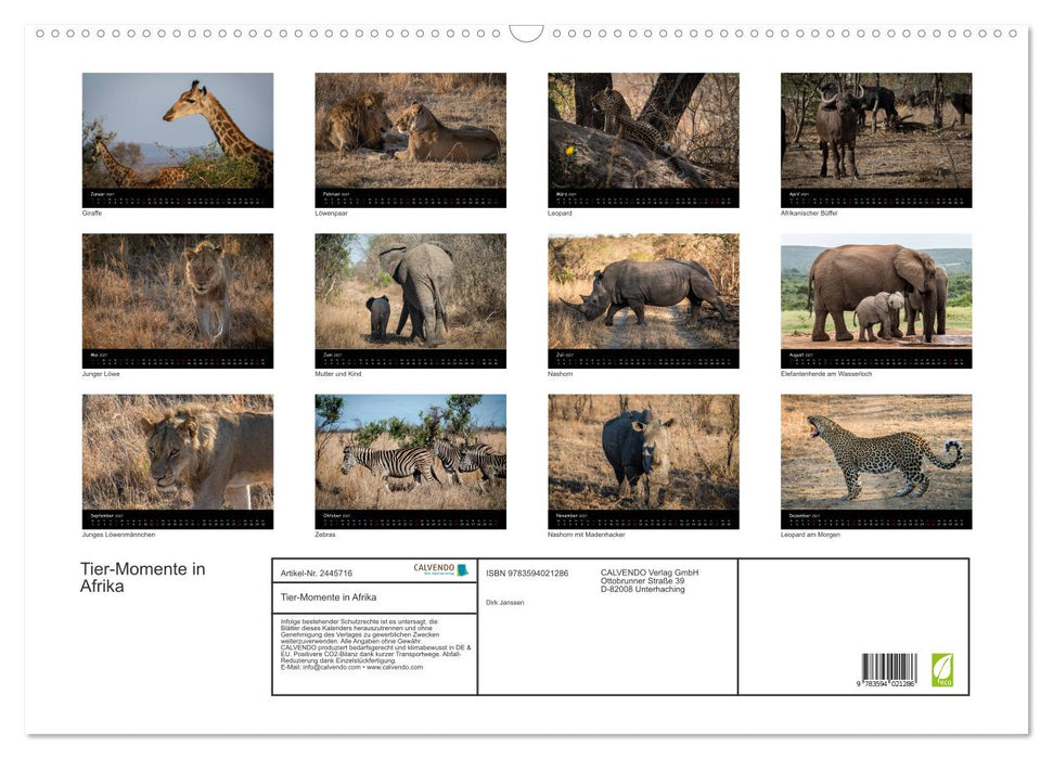 Tier-Momente in Afrika (CALVENDO Wandkalender 2027)