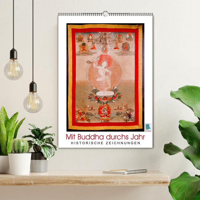 Mit Buddha durchs Jahr: historische Zeichnungen (CALVENDO Wandkalender 2027)