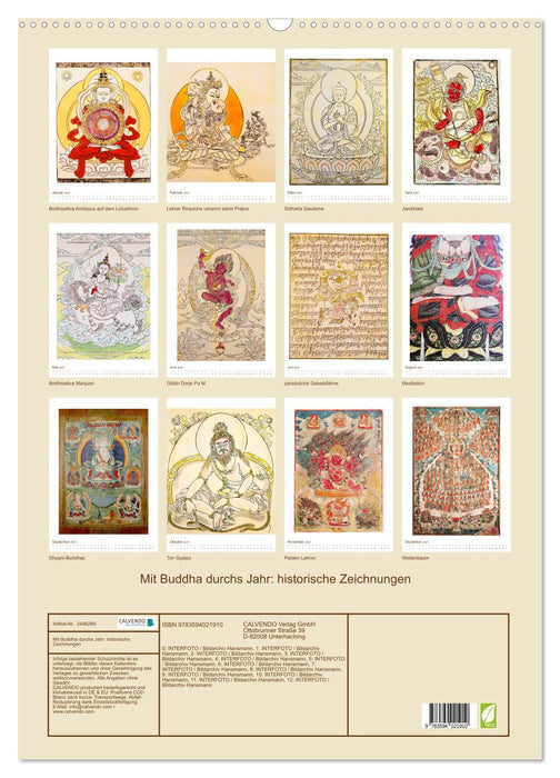 Mit Buddha durchs Jahr: historische Zeichnungen (CALVENDO Wandkalender 2027)
